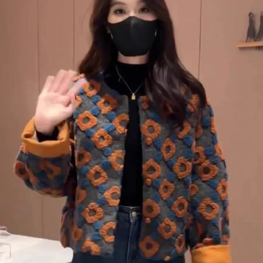 Women's Clothing Autumn Winter Coat Sweatshirt New Retro 3D Flowers Charm Loose Zipper Cardigan Coats Streetwear Short Jacket