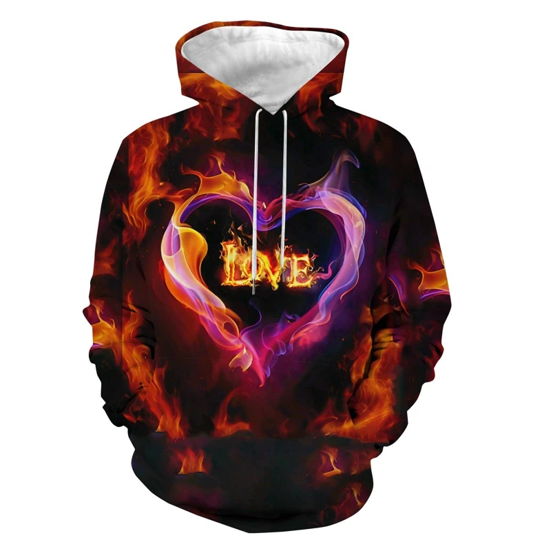 Valentine's Day Couple Pullover Sweatshirts 3D Printed Love Heart Pattern Hoodies Men Women Fashion Casual Harajuku Streetwear