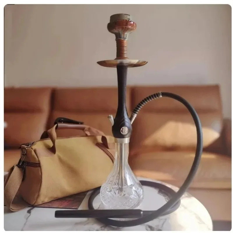 Style Hookah, 58CM Medium Size Stainless Steel & Wood Shisha Pipe for Bar KTV Use, Traditional Arabic Water Pipe