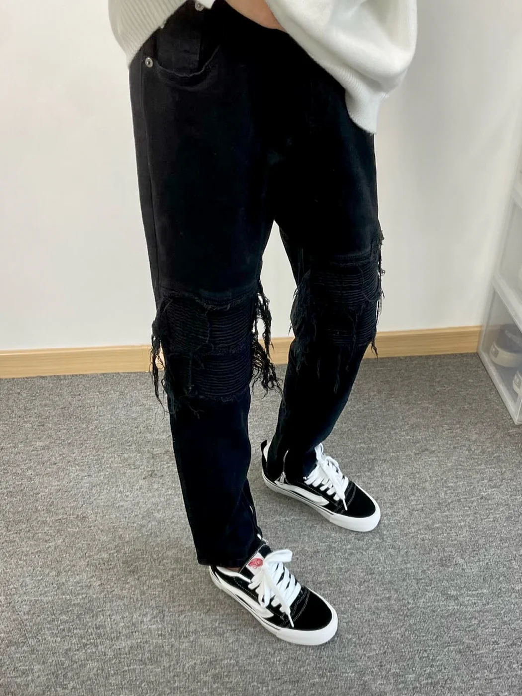 

Trendy Patchwork Straight Leg Men's Jeans Bla Versatile Wear Resistant Long Trousers for All Seasons Casual Youth Sle