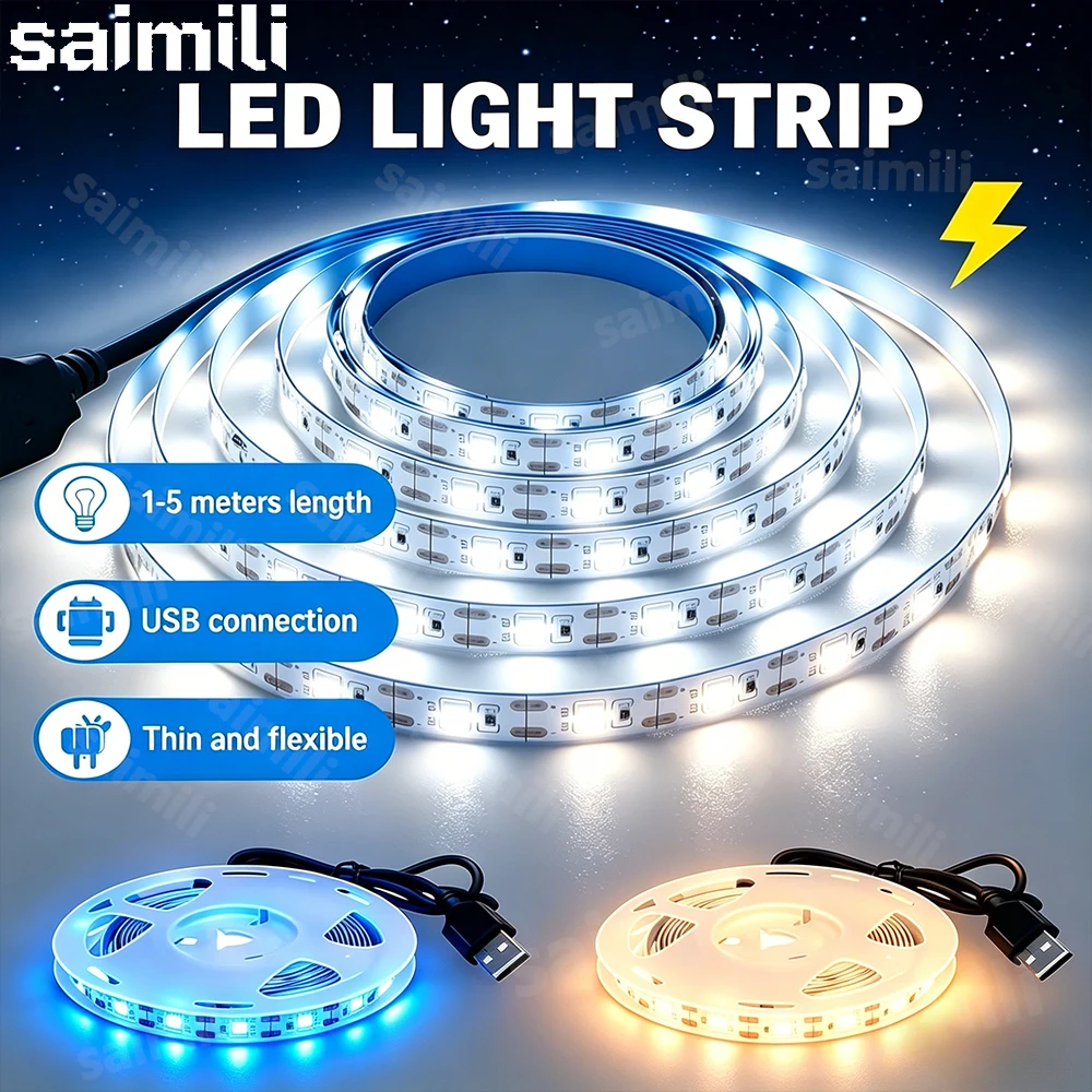 

LED Light Strip USB Flexible Tape Lights 5V Indoor Lamp Bar Kitchen Wardrobe TV Backlight Stair Display Cabinet Decor Lighting