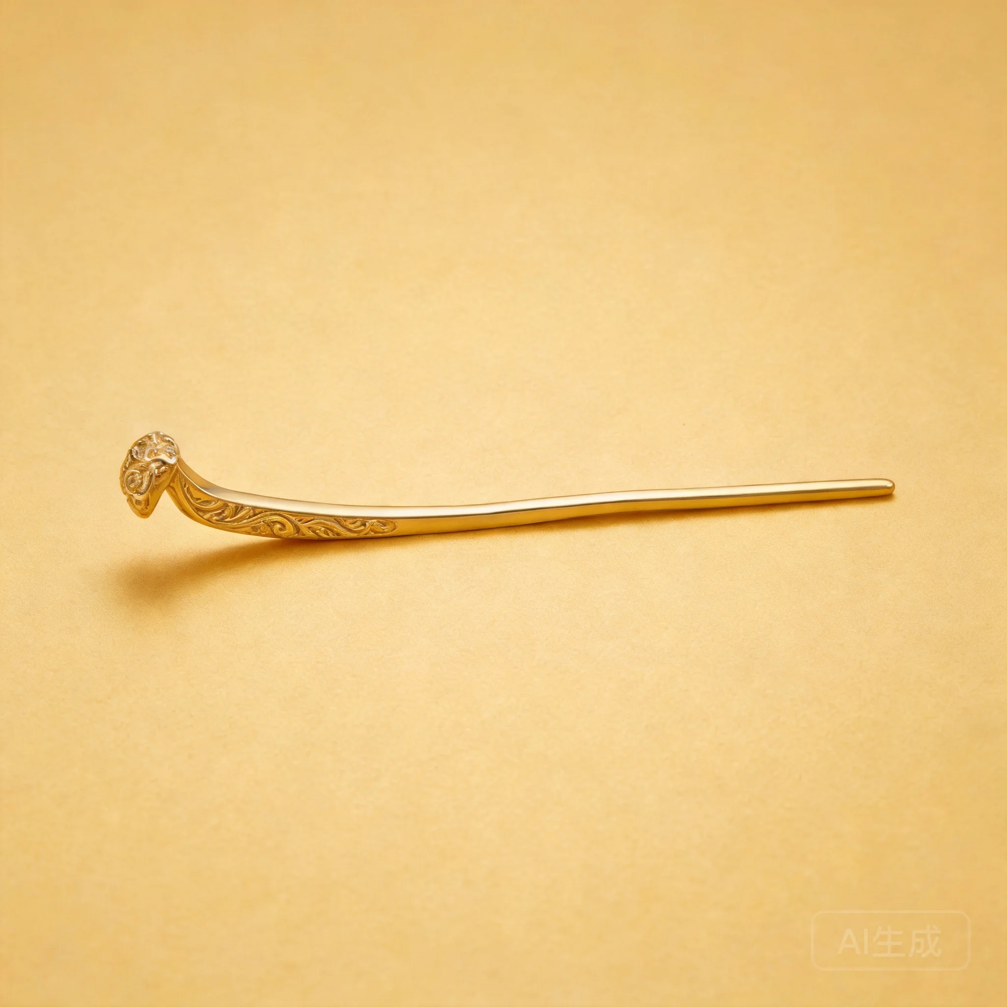 Vintage Chinese Ming Dynasty Style Gold Plated Copper Square Head Hair Stick Lucky Blessing Hairpin For Hanfu Cosplay Ancient