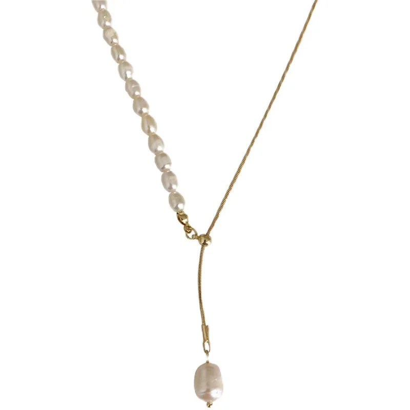 100% Natural Freshwater Pearl 14K Gold Filled Trendy Female Pendant Necklace Jewelry For Women Snake Chains No Fade