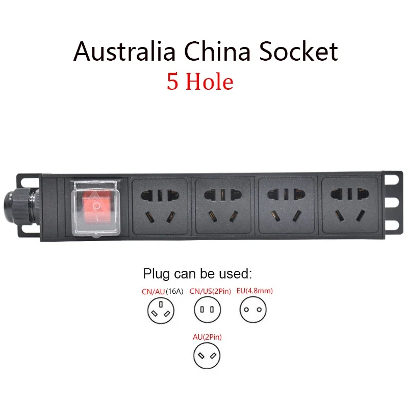 AU PDU Power Strip Distribution Unit Cabinet Rack Mount Double Break Switch 5 Hole Australia China Socket Outlet 2Meter Cord