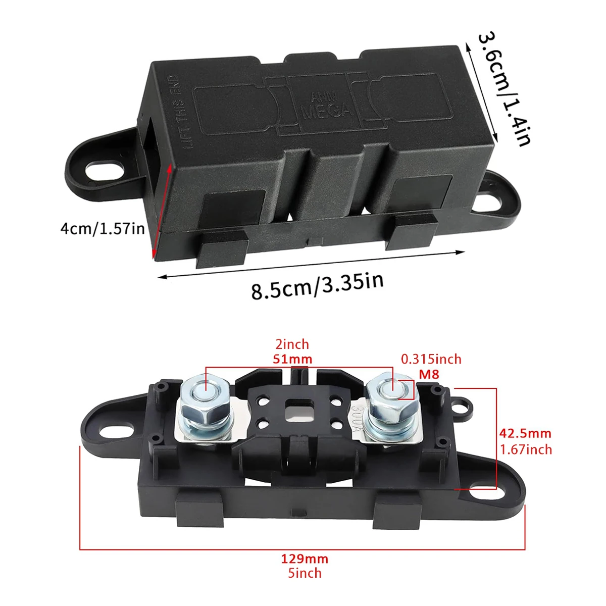 2PCS MEGA Auto Fuse Holder ANM Bolt-on Blade Fuse Flat Type ANL Fuse 30A 50A 60A 70A 80A 100A 125A 175A 200A 225A 250A 300A