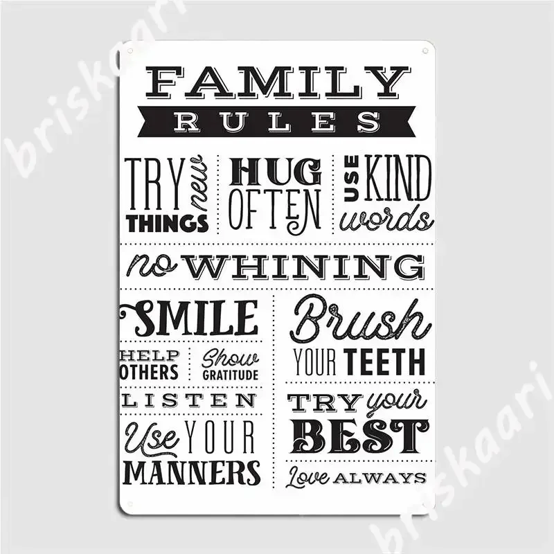 Family Rules Metal Plaque Poster Wall Plaque Party Vintage Club Home Tin Sign Poster