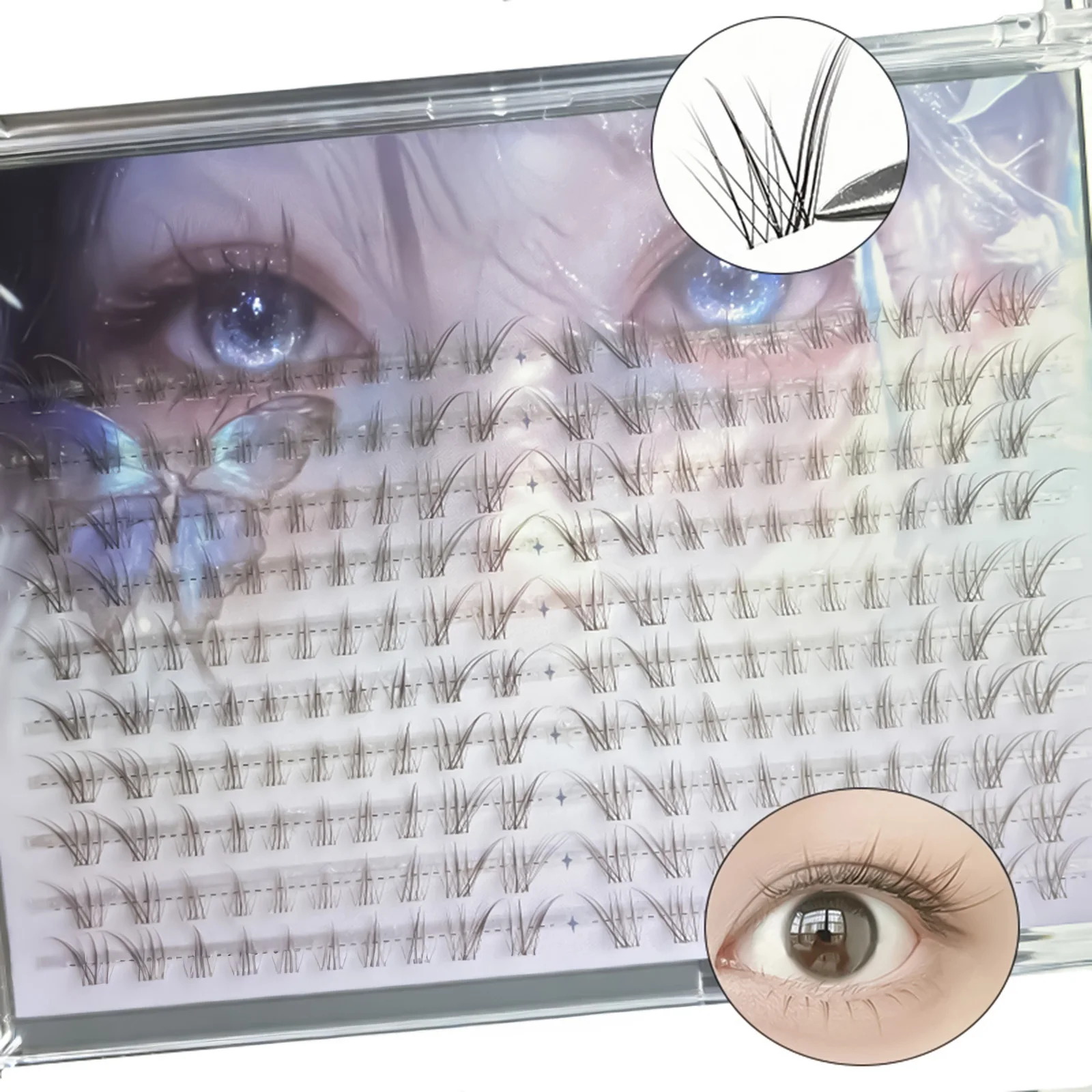 Kein Kleber, Wimpern im Fuchs-Stil, natürliches Braun, Mischungslänge 7–12 mm, C-Locken, segmentierter Anime-Wimpernverlängerungs-Look für das tägliche Make-up