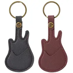 Guitar Pick Case Pick Pouch Plectrum Storage With Keychain PU Leather Guitar Shape Key Holder Musical Instrument Accessory For