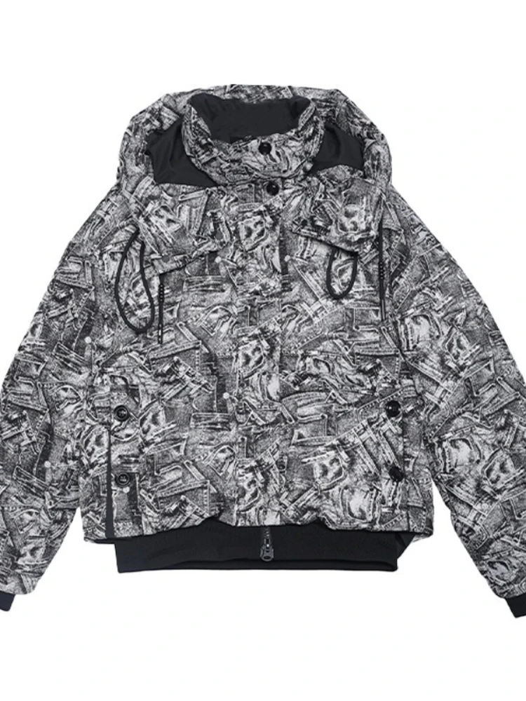 Piumino stampato 90% piumino d'anatra bianca donna casual abito corto da pane 2025 nuovo inverno spesso caldo parka da neve capispalla