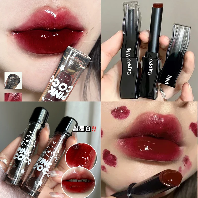 New Jelly Mirror Black Tube Lipstick Long Lasting Non-stick Cup Moisturize Water Light Lip Gloss Korean Lips Makeup Cosmetic 1pc