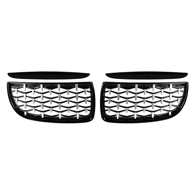 4X Gloss Black&Chrome Diamond Meteor Latest Style Grille For -BMW 3 Series E90 E91 325I 328I 335I Pre-LCI 2005-2008