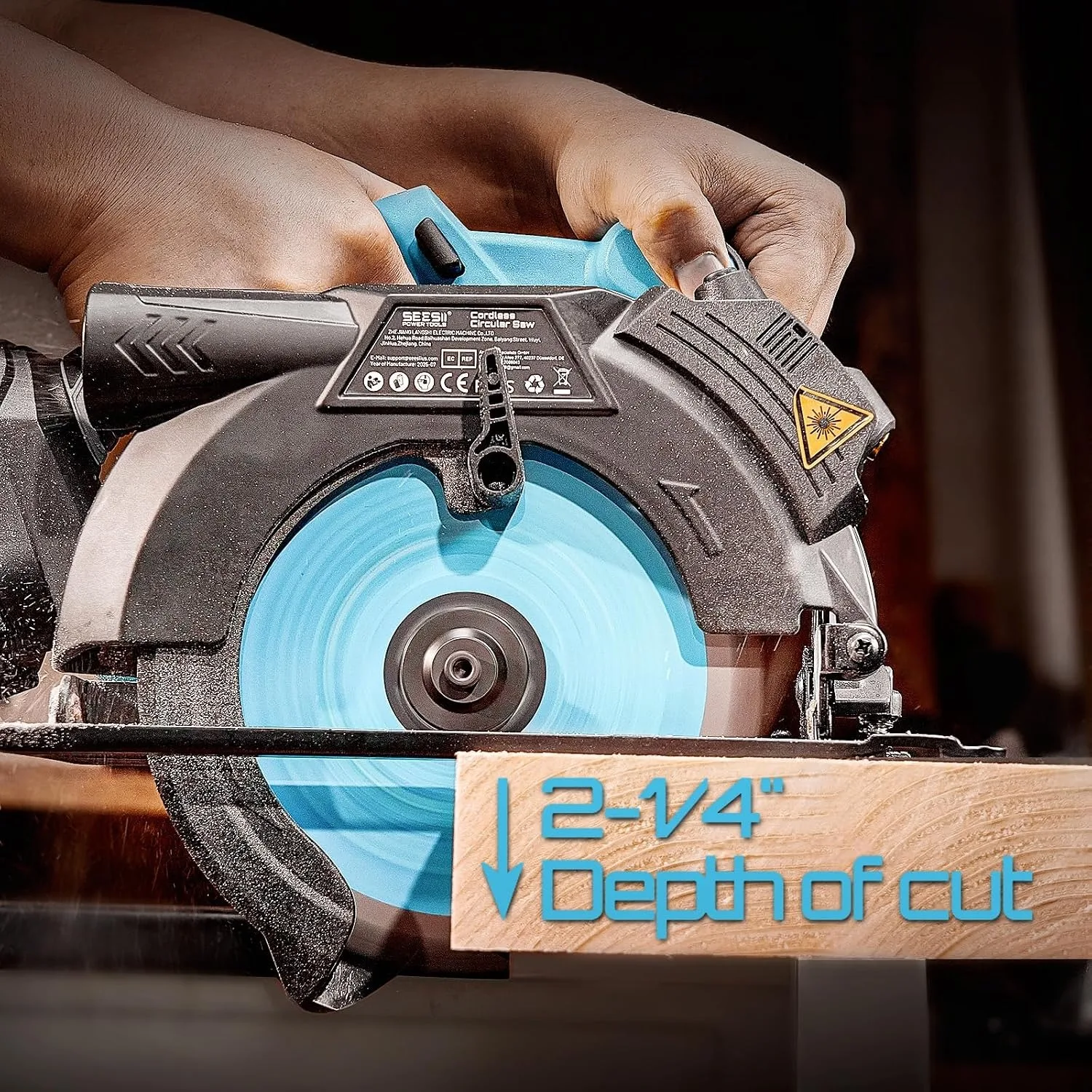 SEESII Electric Circular Saw 6-1/2 Inch Cordless Rechargeable Portable Cutting Wood Power Tool 45degree Cut Adjustment Saw For Makita Battery Pin