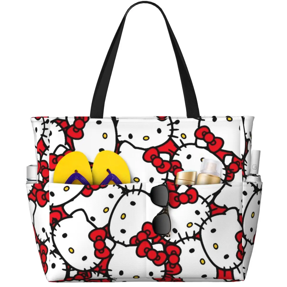 

Waterproof Hello Kitty Head Beach Tote Pool Bags for Women Ladies Extra Large Gym Tote Carry On Bag for Weekender Travel