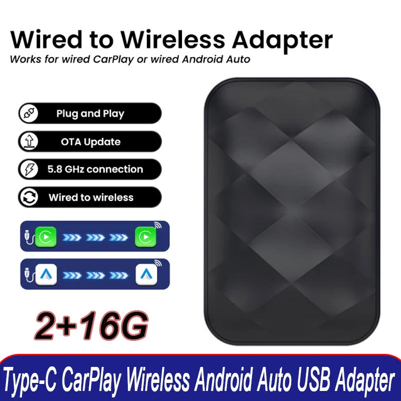 

Новый 2025 Android 14 3в1 CarPlay Ai Box Беспроводной Android Auto USB-адаптер для Youtube Netflix Универсальный ТВ-приставка Plug And Play