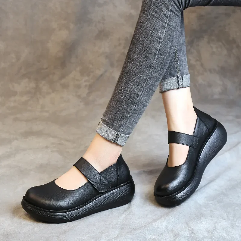 GKTINOO Fashion Spring Ladies Shoes 2024 Vintage Handmade Genuine Leather Women Flat Platform Shoes Comfort Platform Shoes Black