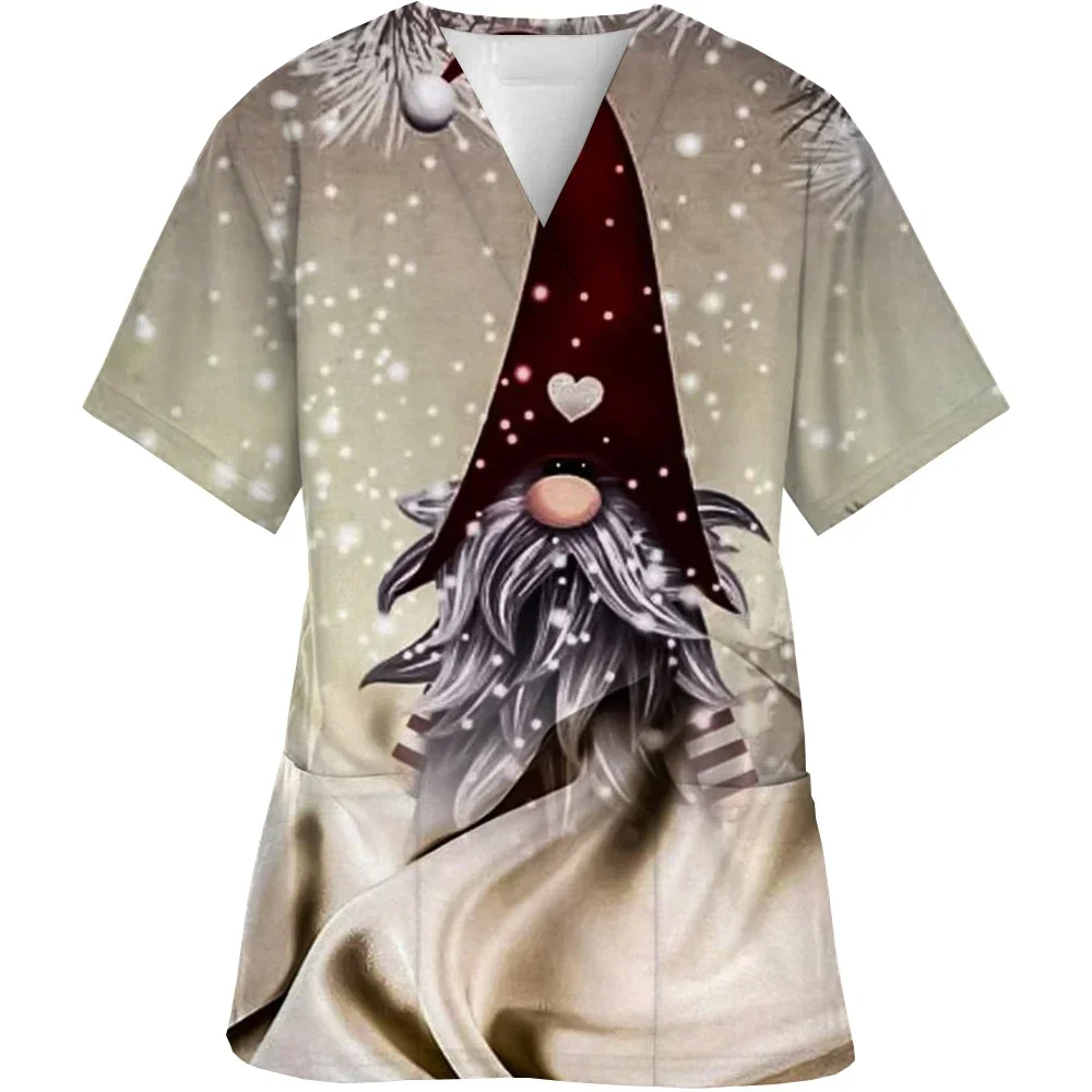 Kerst Gedrukt V-hals Scrubs Tops Voor Vrouw Man Blouse Katoen Chirurg Werkkleding Medisch Uniform Arts Verpleegkundige Scrub Tops