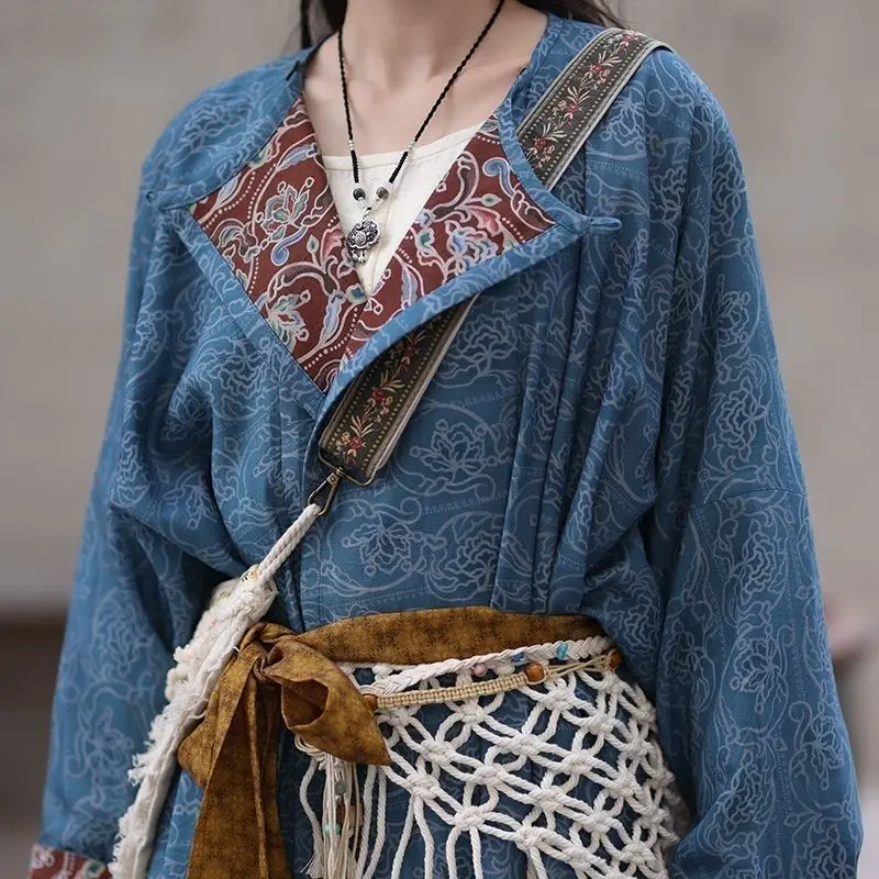 

Хлопковый халат в китайском стиле династии Тан с круглым вырезом, льняные брюки-фонарики, улучшенный повседневный комплект ханьфу