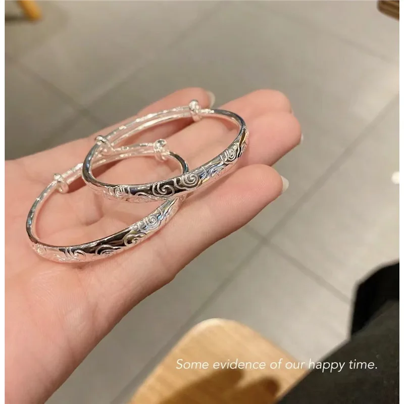 New Silver Bracelet S999 Solid Cloud Knot Carved Push-Pull