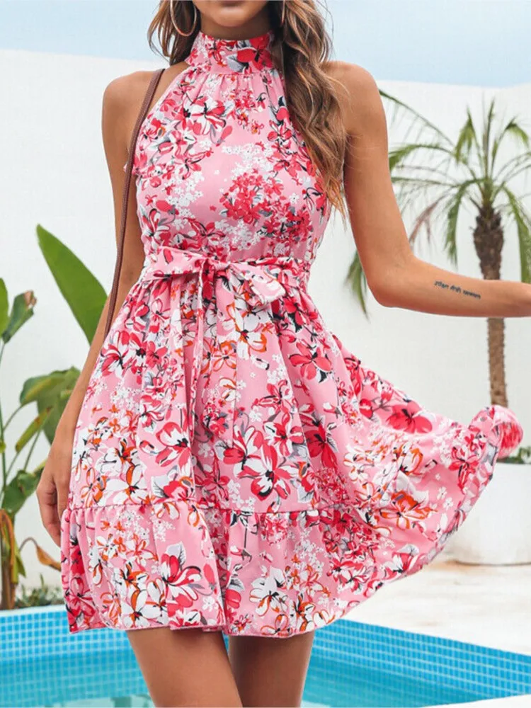 2025 neue Stil Temperament Spitze Rüschen Große Blumen Kleid Blumen Druck Einfache Stil Vestidos Off Schulter Leace-up Elegante chic