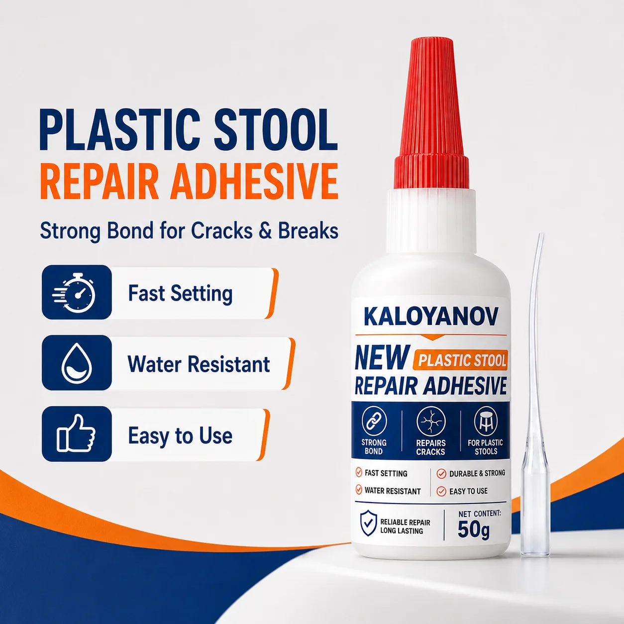50g Super Strong Plastic Repair Adhesive Fast Setting Waterproof Liquid Glue for Stool Furniture Cracks Fix Multi-Purpose DIY