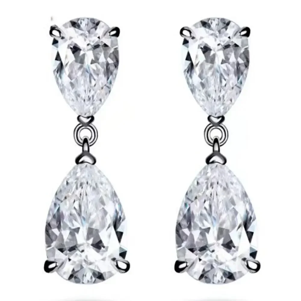 925 Sterling Silver 7*10 MM Pear Cut Created Moissanite Gemstone Anniversary Simple Dangle Earrings Studs Fine Jewelry