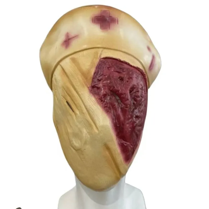 

Silent Hill Faceless Nurse Latex Mask Horror Prank Half Face Cover Halloween Party Cosplay Costume Props Scary Accessories