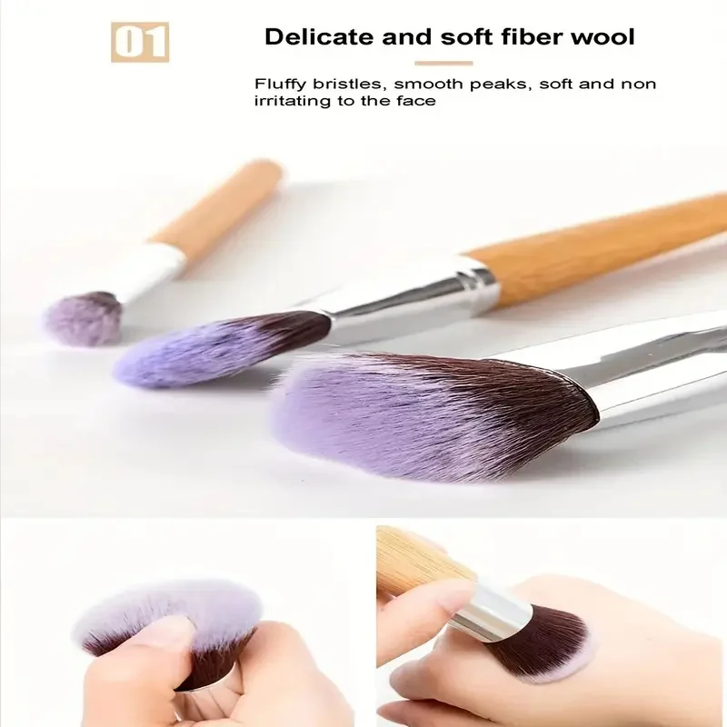 Conjunto de pincéis de maquiagem profissional, 11 peças, cabo de bambu, cerdas sintéticas macias, base, corretivo, pó, blush, sombra