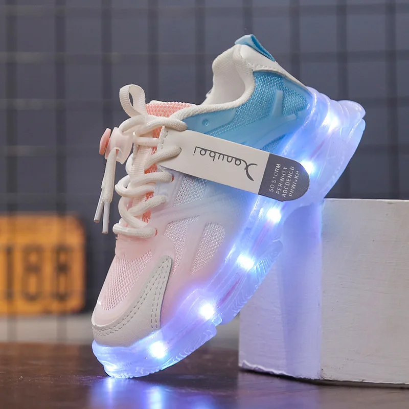 Size 25-36 Children Casual Shoes USB Charger Glowing LED Light Shoes Breathable Mesh Sneakers for Kids Boys Girls Sport Shoes