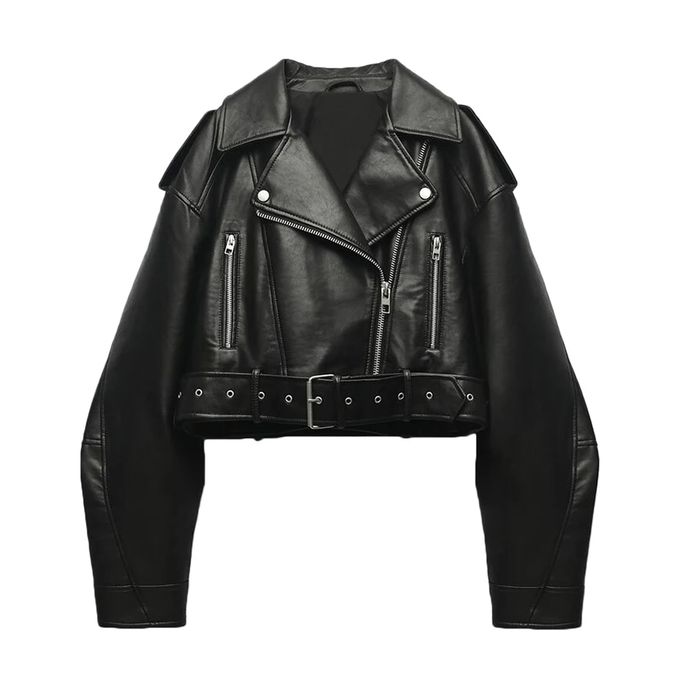 

Women Jacket Faux PU Leather Coat Casual Lady Lapel Zipper Short Leather Jacket High Street Motorcycle Coat