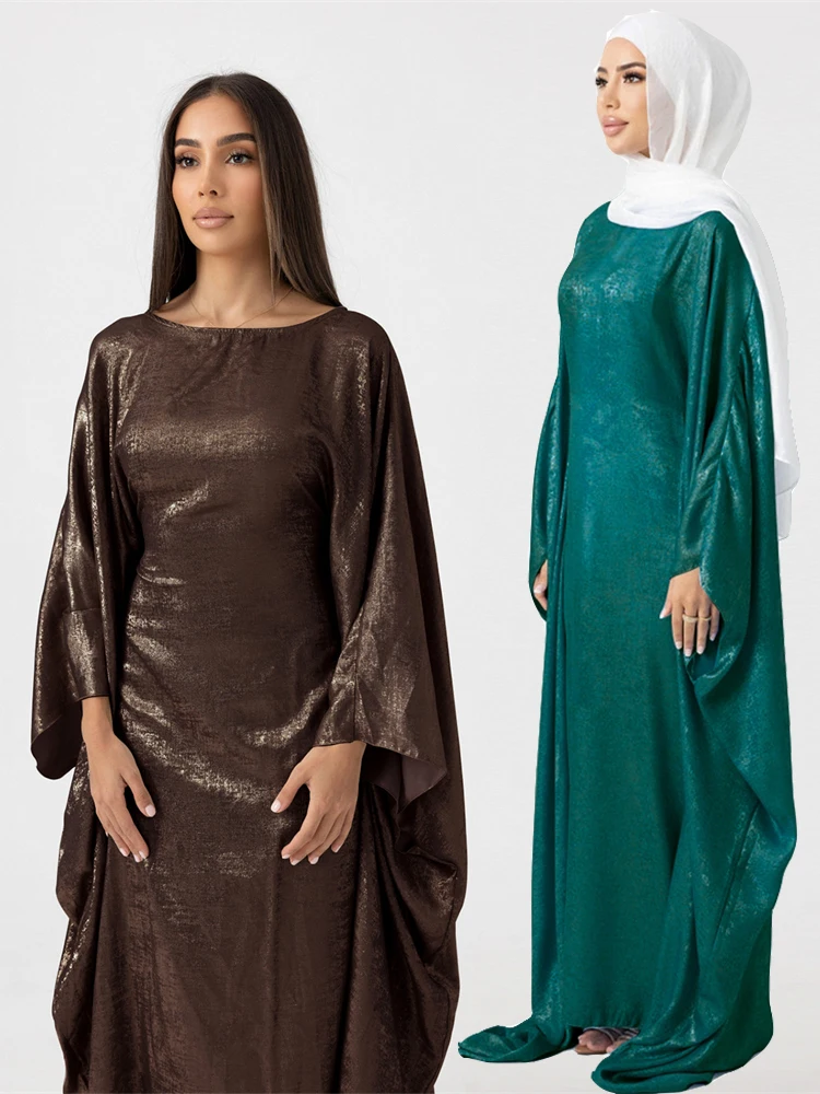 Ramadan Batwing Satin Abaya Dubai Luxury 2024 musulmano palestina caftano abiti africani per le donne Kebaya caftano Marocain Femme