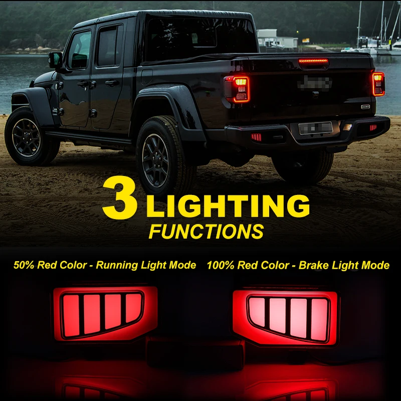 2pcs For Jeep Gladiator JT pickup truck Rear Bumper Reflector Lights,Tail/Brake Rear Fog Lamps and Turn Signal Light  2020-2024