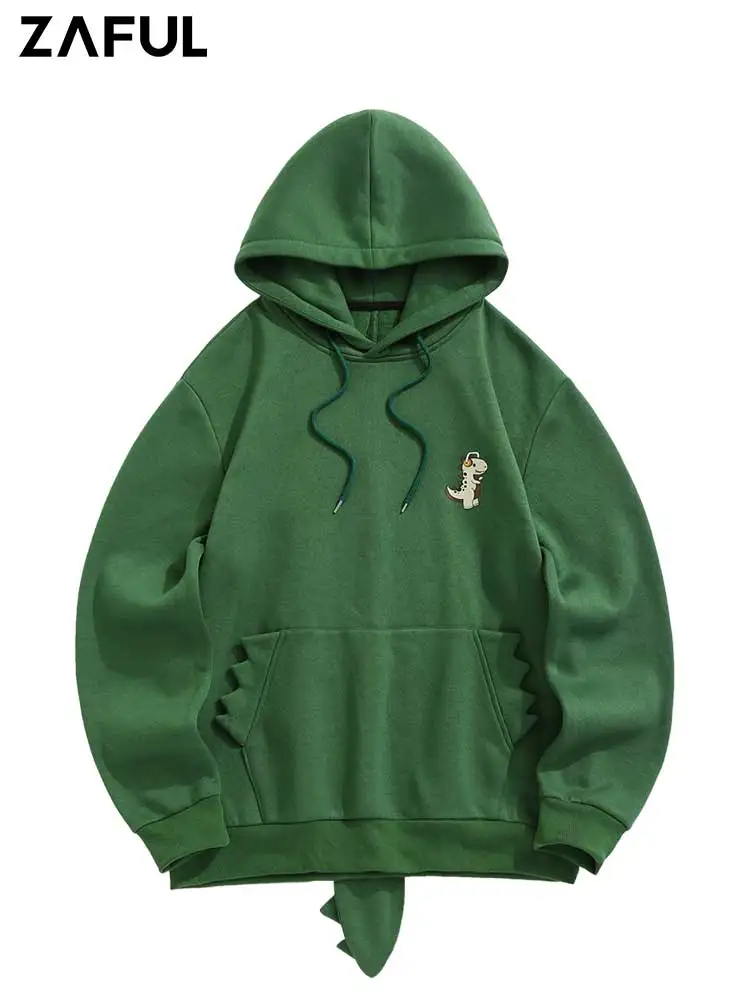 ZAFUL Men\'s Hoodie Cute Dinosaur Shape Hooded Sweatshirts Fleece-lined Streetwear Pullover Hoodies with Kangaroo Pocket Z5115638