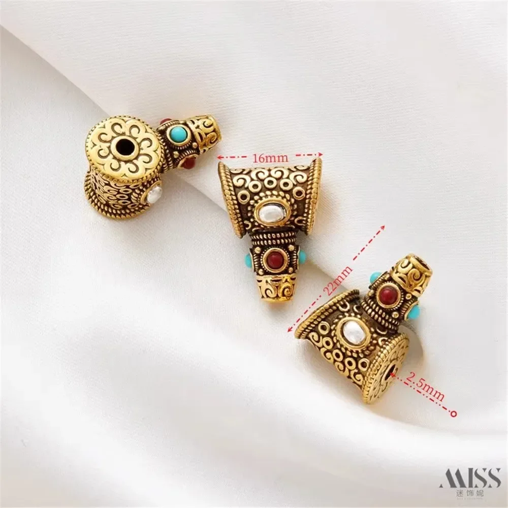 18K Six-character Mantra Ancient Silver Tower Head Bead Partition Animal DIY Play Bracelet Antique String Jewelry Accessories view 5