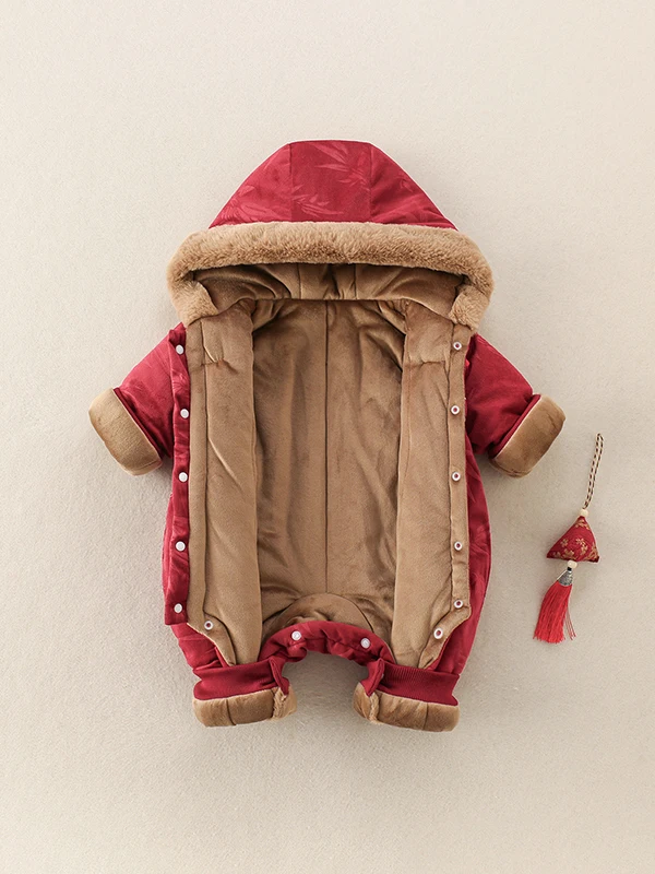 中国風スレフセ裏地付きベビー服新年衣装かわいいお祭り服冬用幼児服