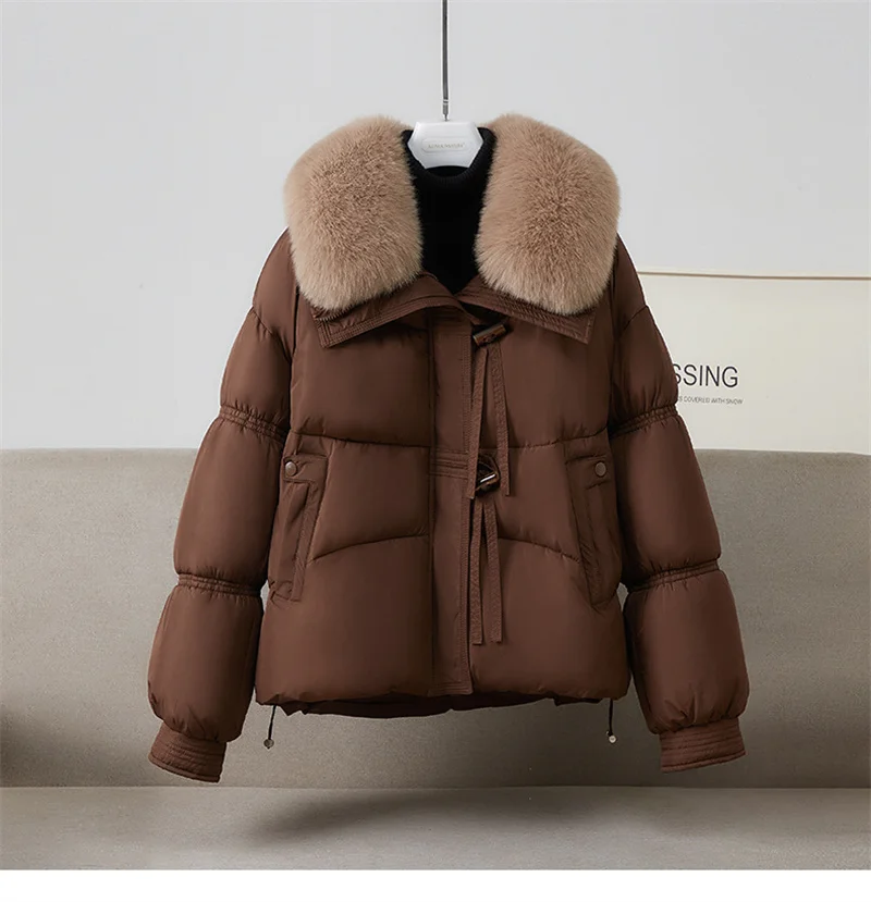 New Winter Down Cotton-padded Jacket Women's Short Parkas Big-fur-collar Outerwear Streetwear Lady Loose Warm Thicken Tops