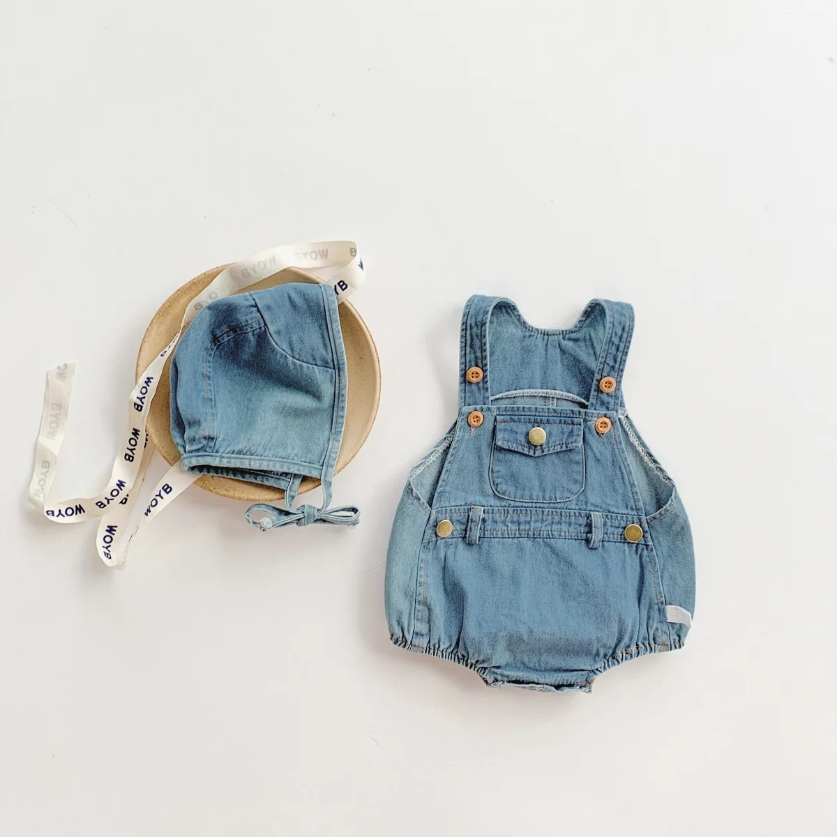 Summer Infant Baby Girls Boys Sleeveless Denim Buttons Overalls Kids Fashion Clothing Cotton Jumpsuits Gift Hat Bodysuits