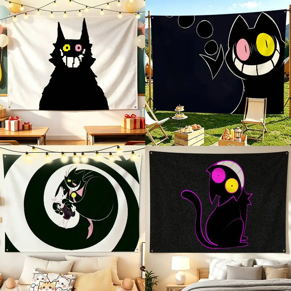 Cute Friend D-Deltarune Black Cat Home Decor Horizontal Flag Banners Indoor Outdoor Hanging Decor for Bedroom Wall Decor
