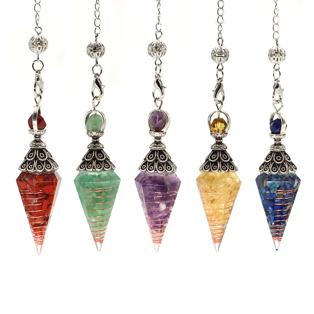 

7 Chakra Crystals Pendulum Natural Stones Reiki Healing Quartz Gems Pendant for Dowsing Divination Yoga Meditation Jewelry Gifts