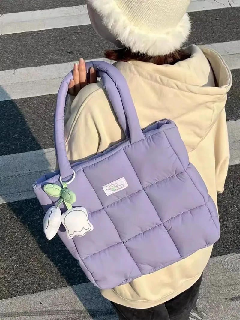 

Cute Swell Handbag 2025 New Large Capacity Computer Bag Tote Armpit Bag Nine Palace Nylon Charging Cotton Bag