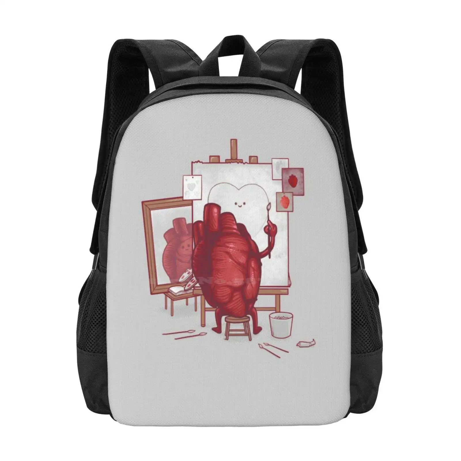 Mochila escolar de gran capacidad con diseño de corazón Rockwell, bolsa para ordenador portátil, parodia, Autorretrato, bonito amor