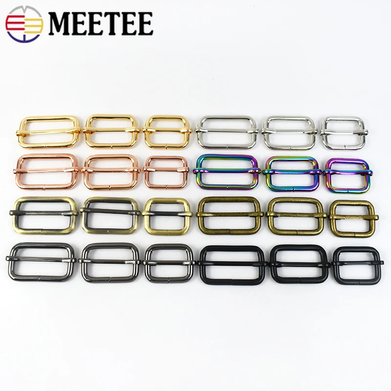 5/10Pcs Metal Slides Tri-Glides 20-50mm Webbing Strap Adjustment Hook Buckles Wire-Formed Roller Pin Buckle Leather Belt Clasp