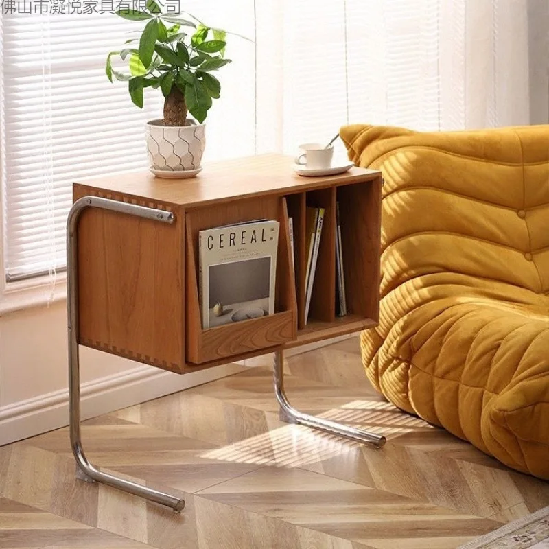 Side corner cabinet solid wood bedside table vinyl storage medieval shelf retro cabinet floor