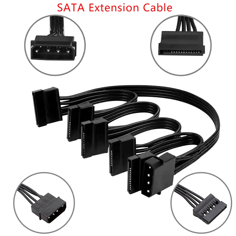 1pc 4 Pin Male to SATA 15 Pin Female Power Supply Cable 1 to 5 Cord Hard Drive IDE Molex to 5-Port 15Pin SATA Power Cable