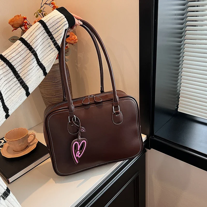 Autumn New Style PU Square Shoulder Bags Solid Large Capacity High Quality Handbags for Women 2024 Fashion Sense of Luxury Retro