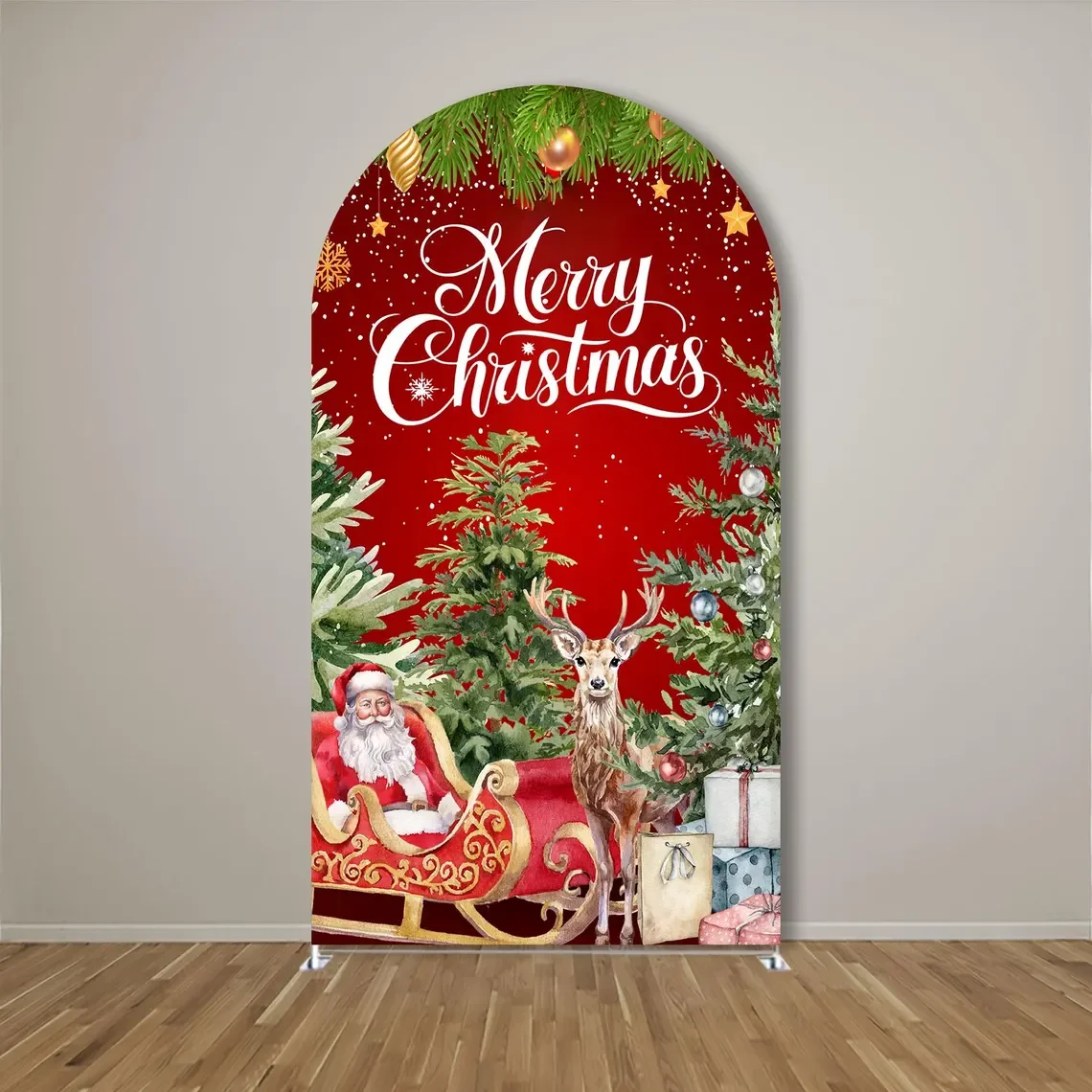 Merry Christmas Custom 2-Sided Arch Backdrop Photography Cover Festival Party Kids Adult Family Photo Background Studio
