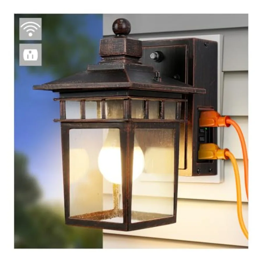 Outdoor Light with GFCI Outlet, Dusk to Dawn Porch Lights Outdoor, Waterproof Exterior Wall Light Fixture, Aluminum Wall Sconce