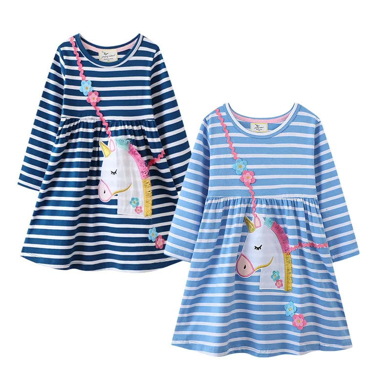 

Jumping Meters 2-7T New Arrival Children's Girls Dresses Unicorn Long Sleeve Striped Baby Clothes Princess Girls Frock Costume