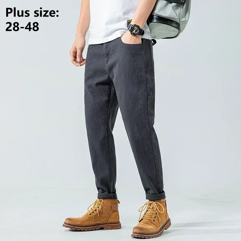 

Summer Casual Pants Men Plus Size 44 46 48 Loose 150 Kg Elactic 65% Cotton Mid Waist Gay Male Pencil Pants Younger Man Trousers