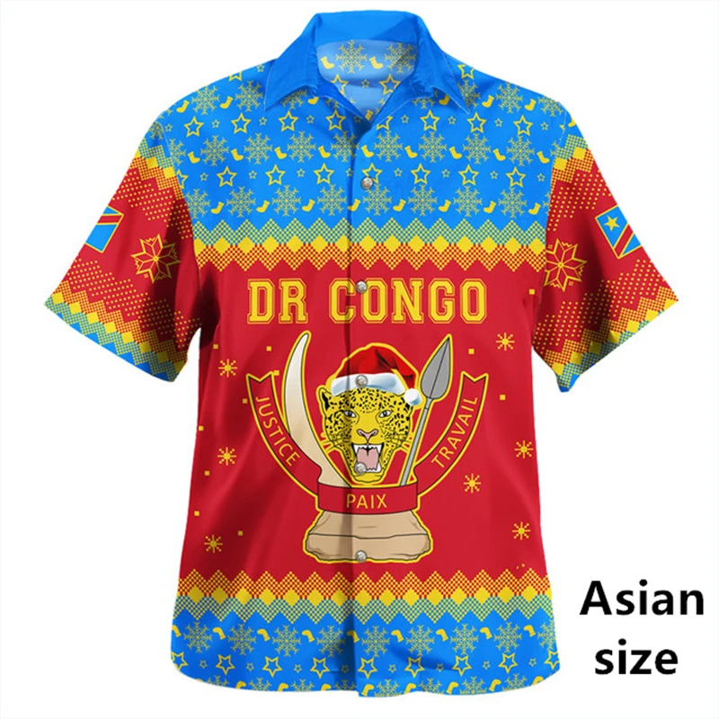 3D Print Democratic Republic Of The Congo Flag Shirt Men Women Shirts Fashion Clothing Oversize Short Sleeve Button Up Blouse