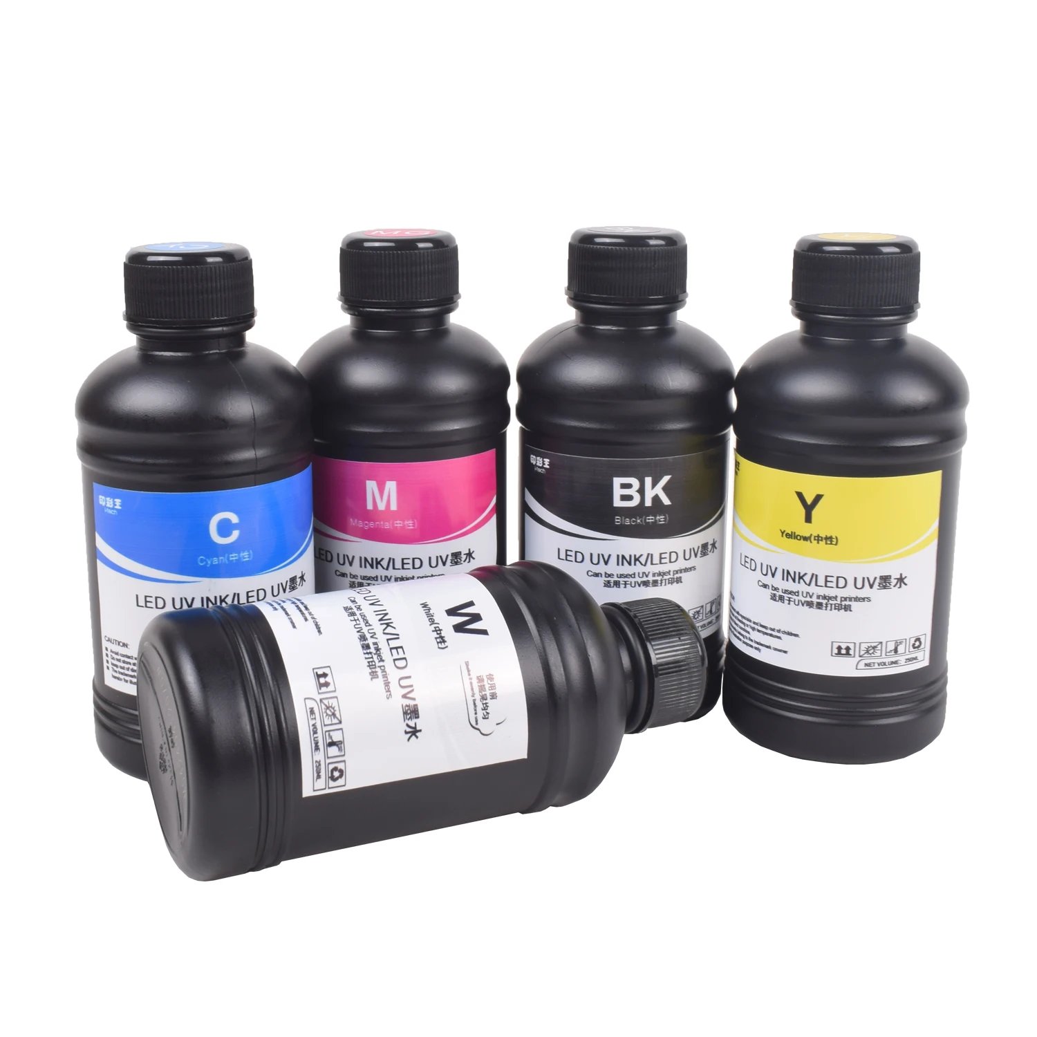 US STOCK LED UV Ink for UV Printer 1390 L1800 L800 XP600 TX800 L805 UV Flatbed Printer 250ML/500ML CMYKW UV Neutral Ink